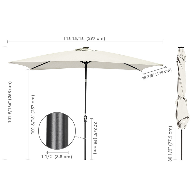 Rectangle double top deluxe patio umbrella air vent solar power led strip lights crank open garden parasol with tilt