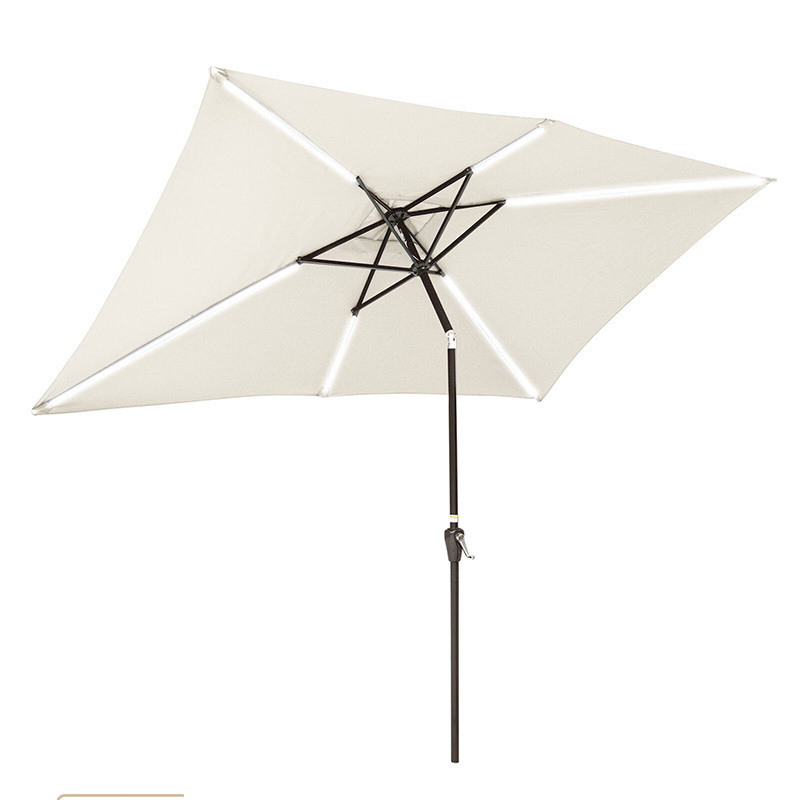 Beige 10ft led lighted patio umbrella waterproof polyester market cafe table sun lamp strip parasol umbrella