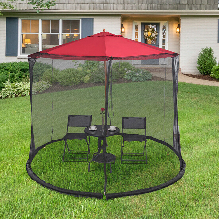 Wholesale foldable 7.5ft 8ft 9ft adjustable bug net accessory mesh canopy with fillable base for patio umbrella