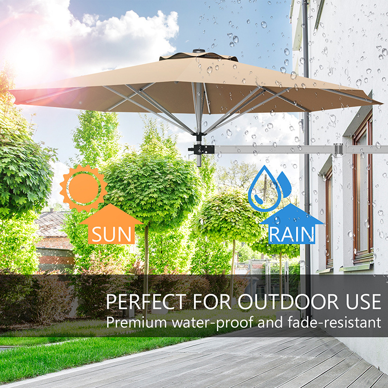 Premium heavy-duty aluminum frame wind vent canopy Wall-mounted design folding garden patio umbrella outdoor parasol