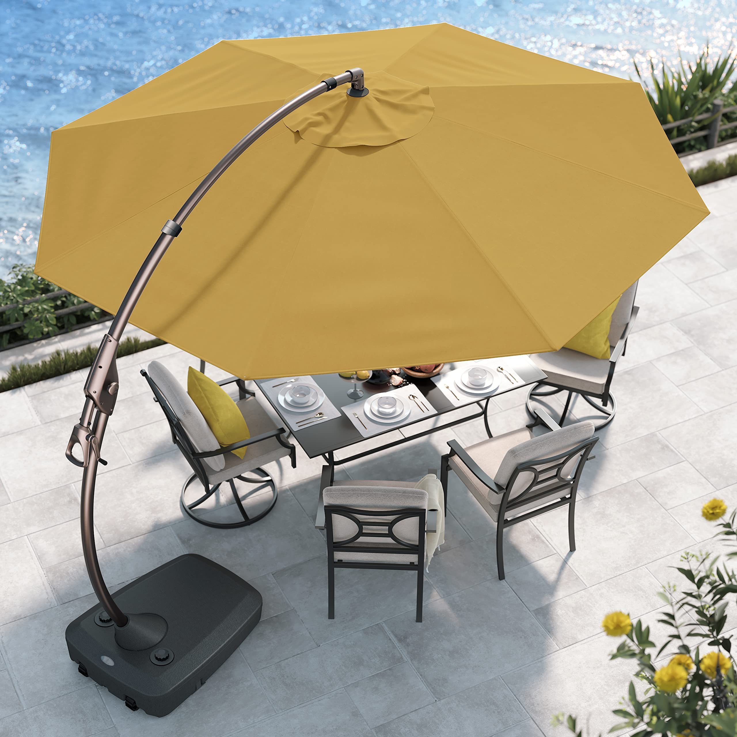 Unique Circular Hand Push Crank Design 10FT Large Shade 5 layer Fabric Cantilever Market Patio Umbrellas with Base And Cover