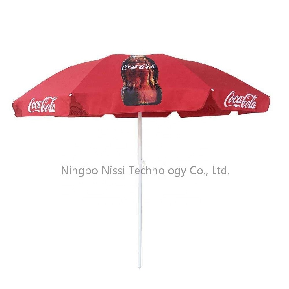 Wholesale Advertising Outdoor Beach Umbrella Promotional Customized coca cola Recycle Logo Printed UV Protect Beach Umbrella