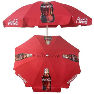 Wholesale Advertising Outdoor Beach Umbrella Promotional Customized coca cola Recycle Logo Printed UV Protect Beach Umbrella