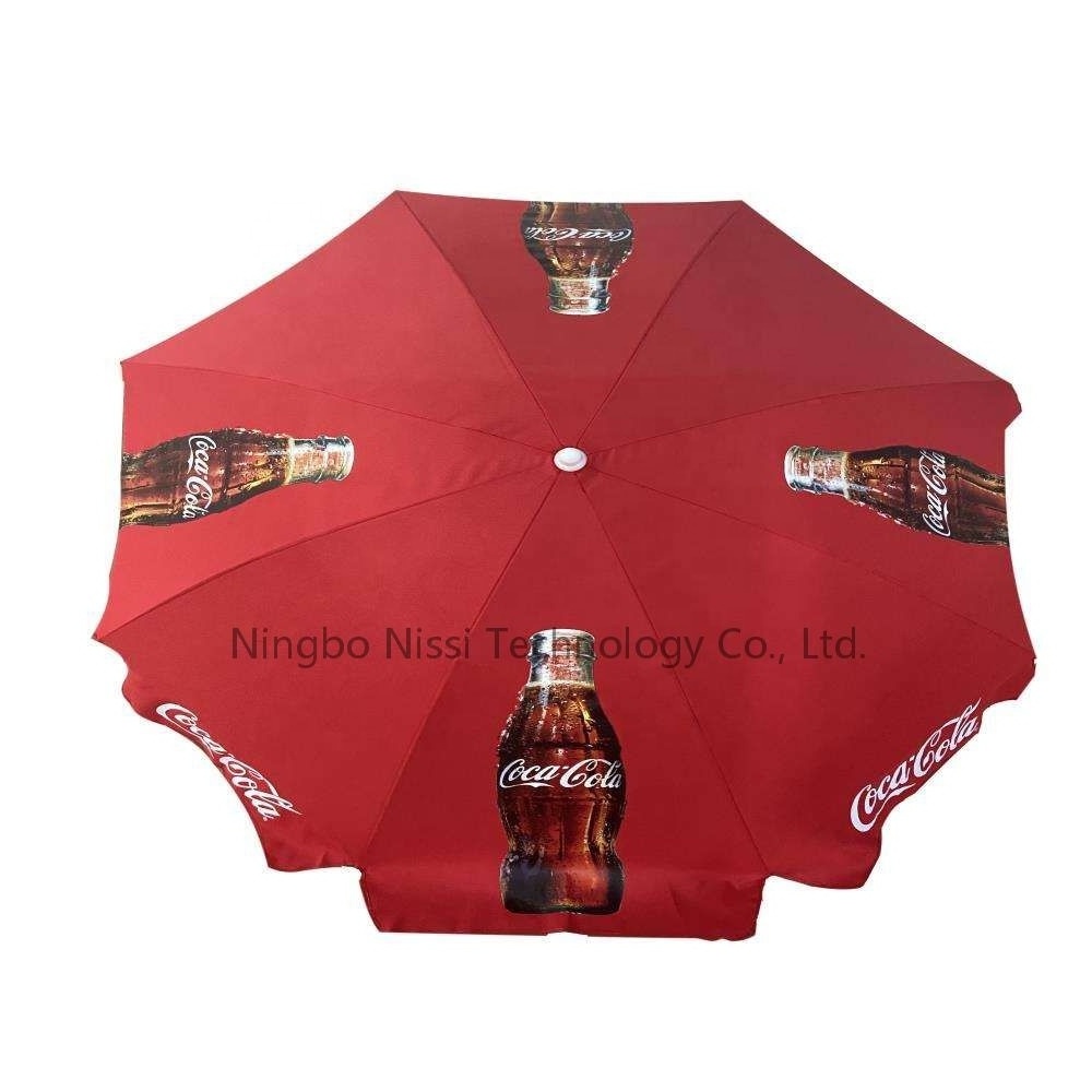 Wholesale Advertising Outdoor Beach Umbrella Promotional Customized coca cola Recycle Logo Printed UV Protect Beach Umbrella