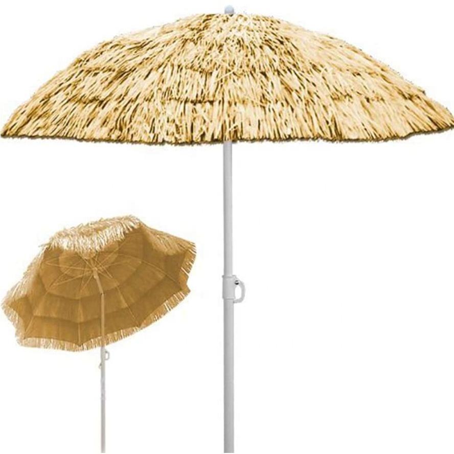 Garden Umbrella Simulation Straw Sun Shade Adjustable Tilt  Beach Umbrella, Thatch Tiki Straw Beach Patio Hawaiian Parasol/