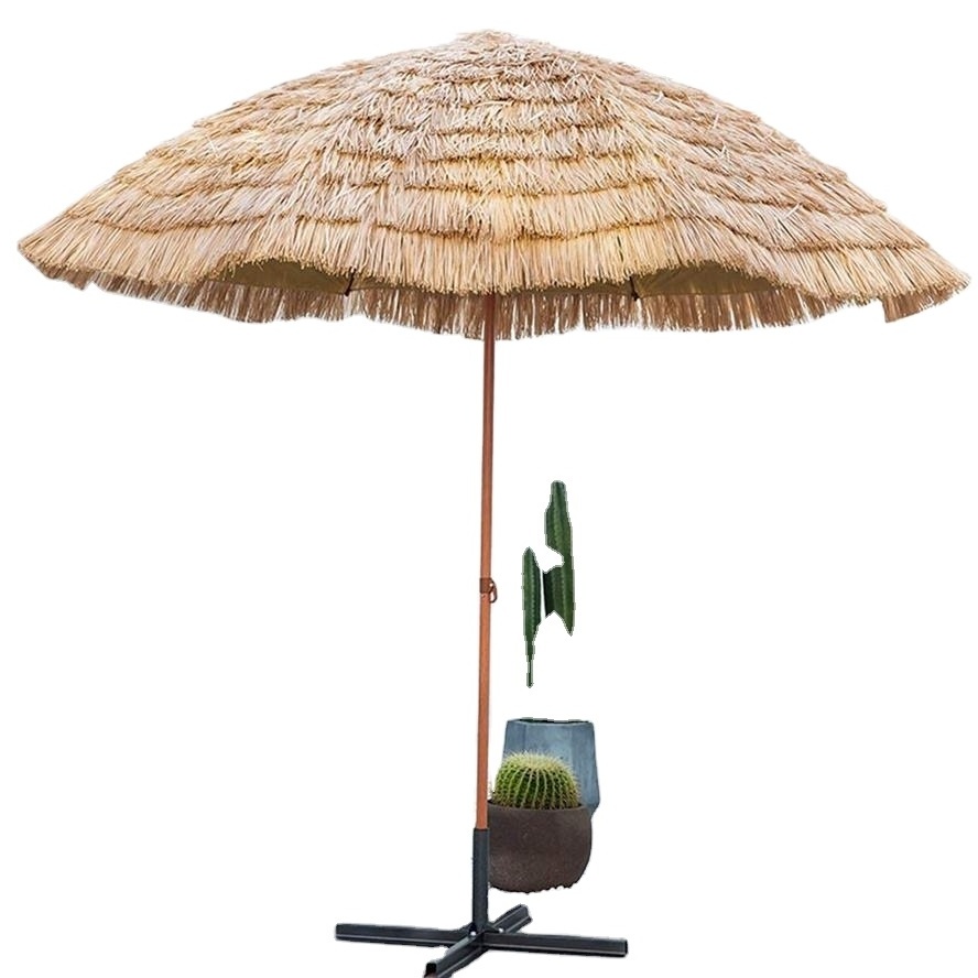 Garden Umbrella Simulation Straw Sun Shade Adjustable Tilt  Beach Umbrella, Thatch Tiki Straw Beach Patio Hawaiian Parasol/