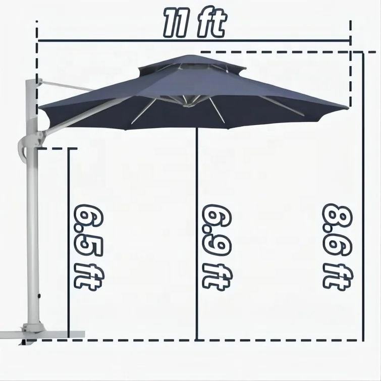 High quality all-aluminum frame round shape side pole garden umbrella crank foldable solar powered led patio umbrella