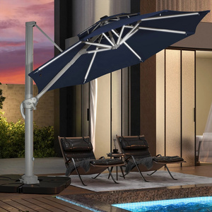 High quality all-aluminum frame round shape side pole garden umbrella crank foldable solar powered led patio umbrella