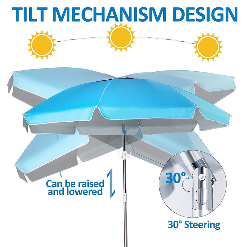 Wholesale Custom Outdoor Foldable Sun Umbrella Advertising Polyester PVC Oxford Waterproof Beach Umbrellas With Adjustable Tilt