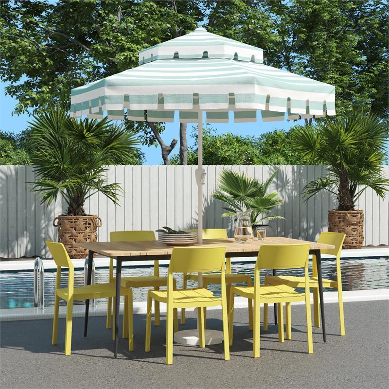 Outdoor Double Canopy Structure Swimming Poolside Garden Patio Umbrella 9FT Vintage 2-tier Scalloped Edge Parasols Umbrella