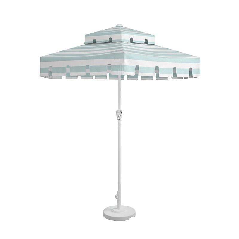 Outdoor Double Canopy Structure Swimming Poolside Garden Patio Umbrella 9FT Vintage 2-tier Scalloped Edge Parasols Umbrella