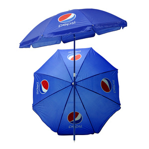 Custom Print Cheap Advertising Umbrella Promotional Pepsi Parasol Beach Garden Outdoor Umbrella With Blue Coated Iron Pole