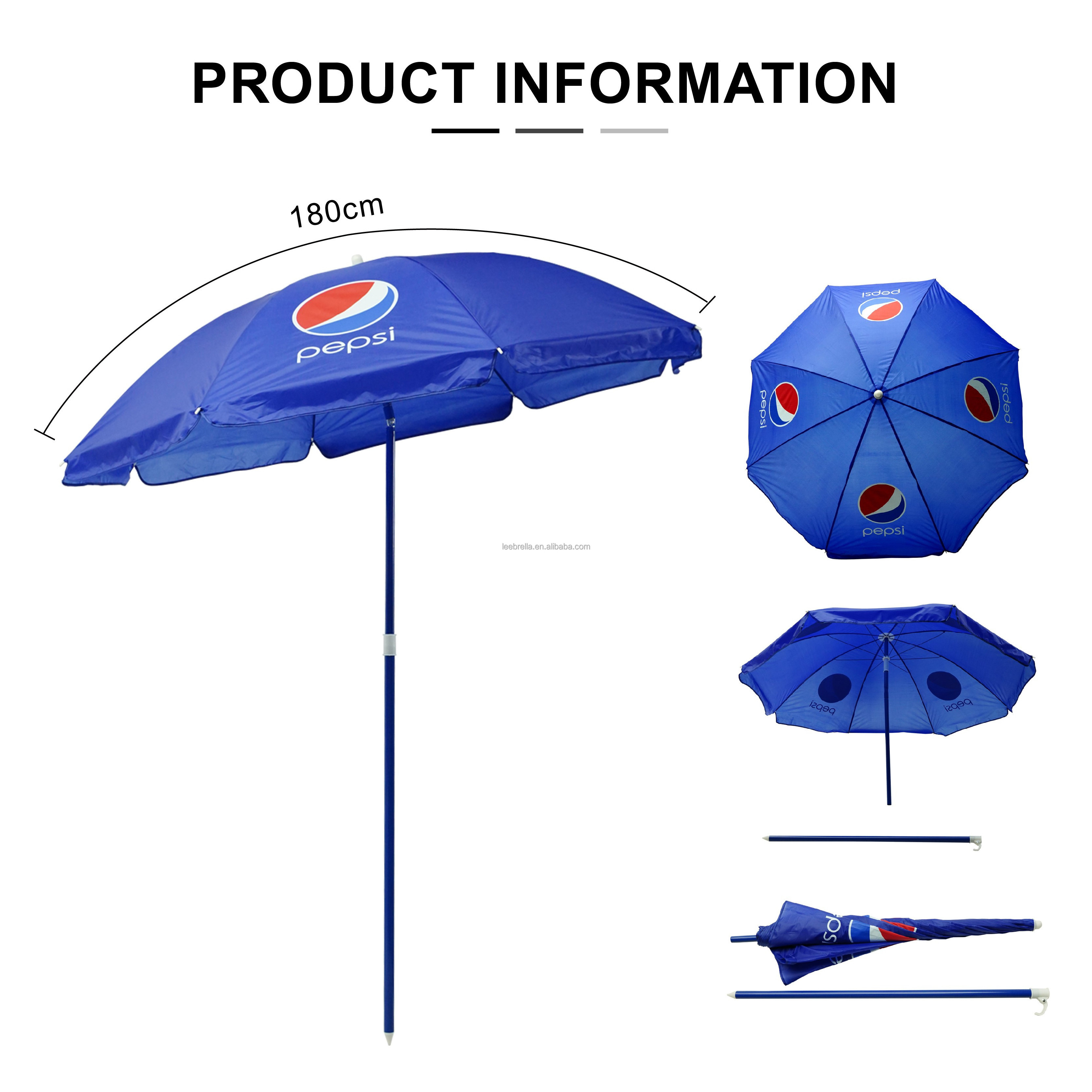 Beverage Pepsi Advertising Umbrella Custom Outdoor Foldable Sun Umbrella Polyester Pvc Vinyl Oxford Beach Umbrellas