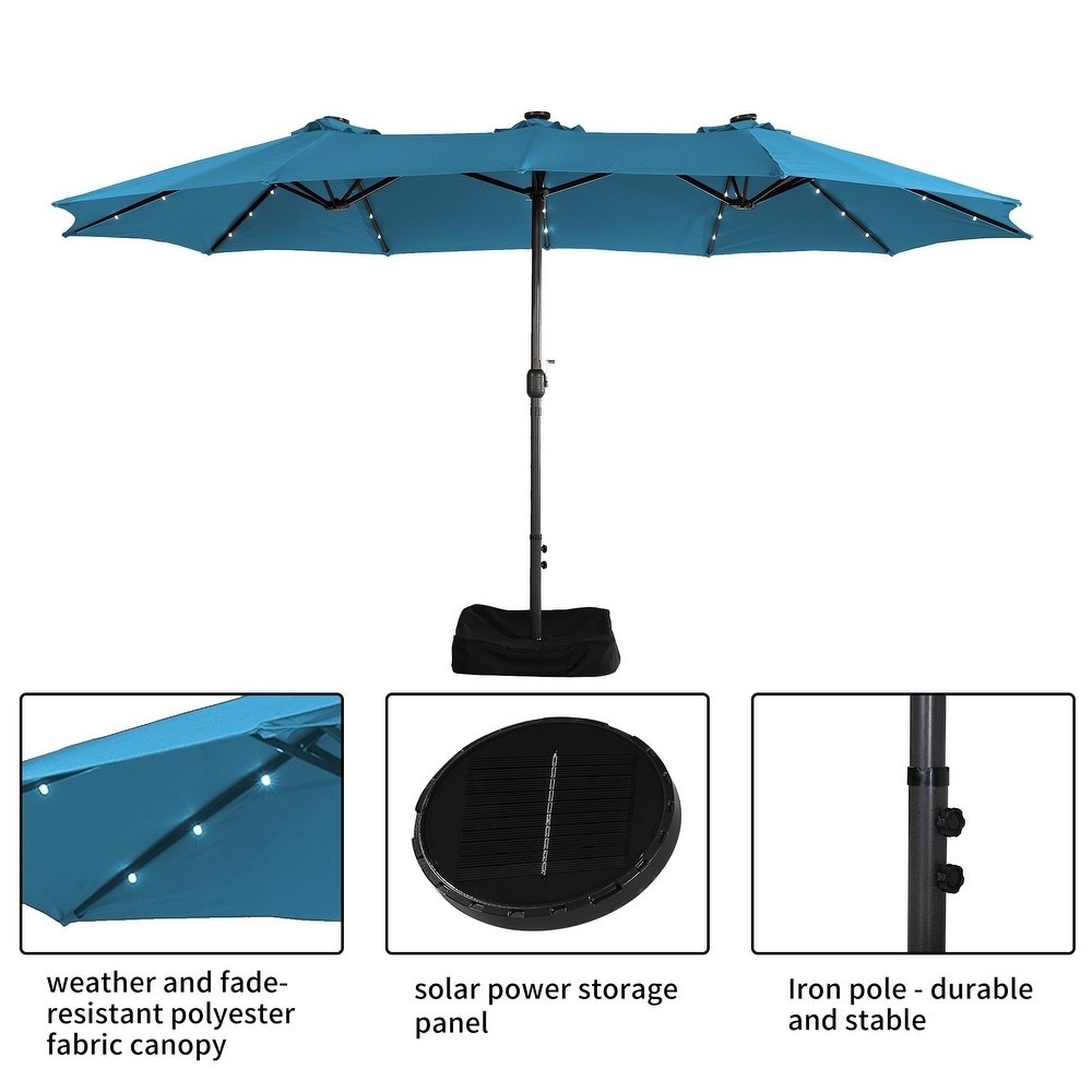 Large 15Ft Double-Sided Steel Frame Twin Outdoor Sunshade Parasol Commercial Market Solar Powered Lighted Garden Patio Umbrellas