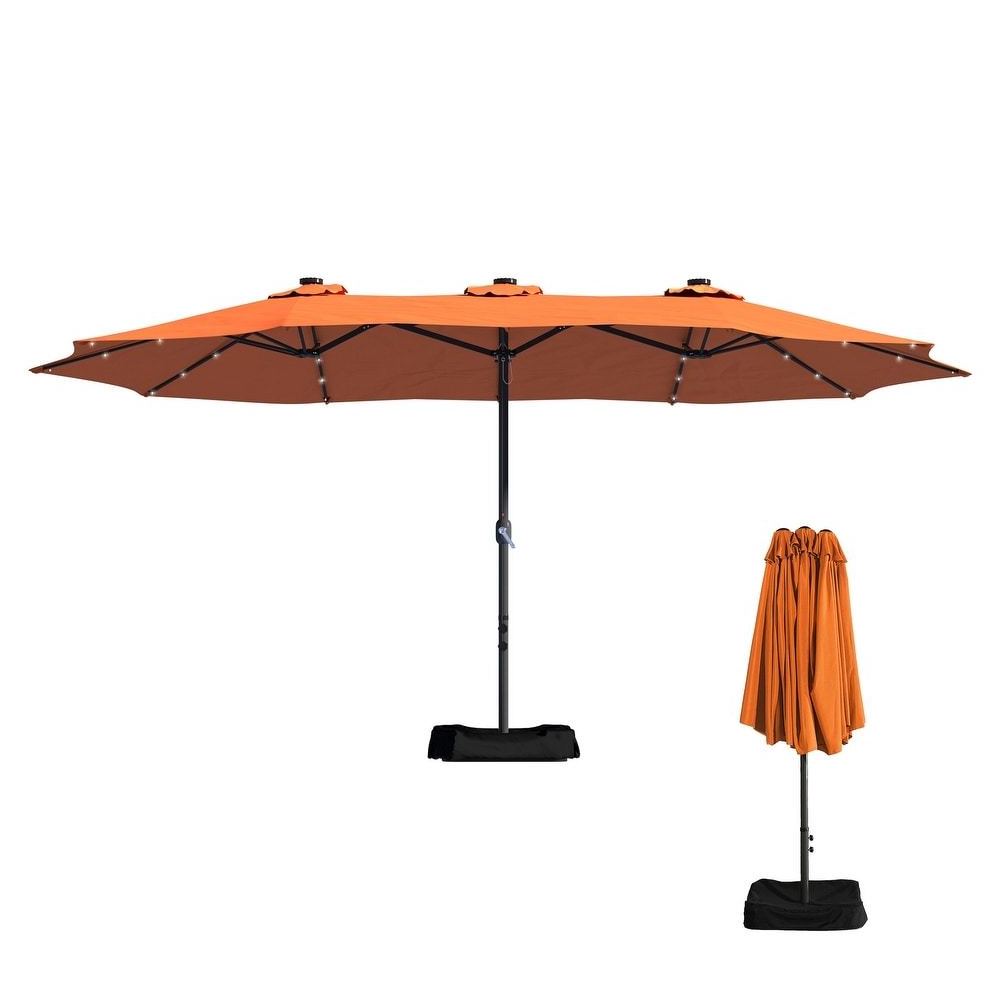 Large 15Ft Double-Sided Steel Frame Twin Outdoor Sunshade Parasol Commercial Market Solar Powered Lighted Garden Patio Umbrellas