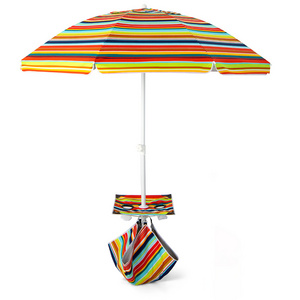 High quality customizable printed beach umbrella cup holder table 2m steel pole frame sun umbrella with sand bag