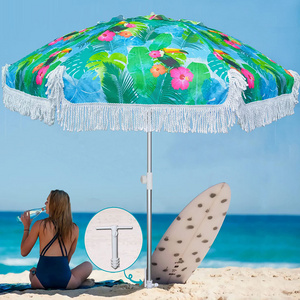 Factory price luxury  wide vent fringed beach umbrellas adjustable tilt large shade poolside regular umbrella with tassels