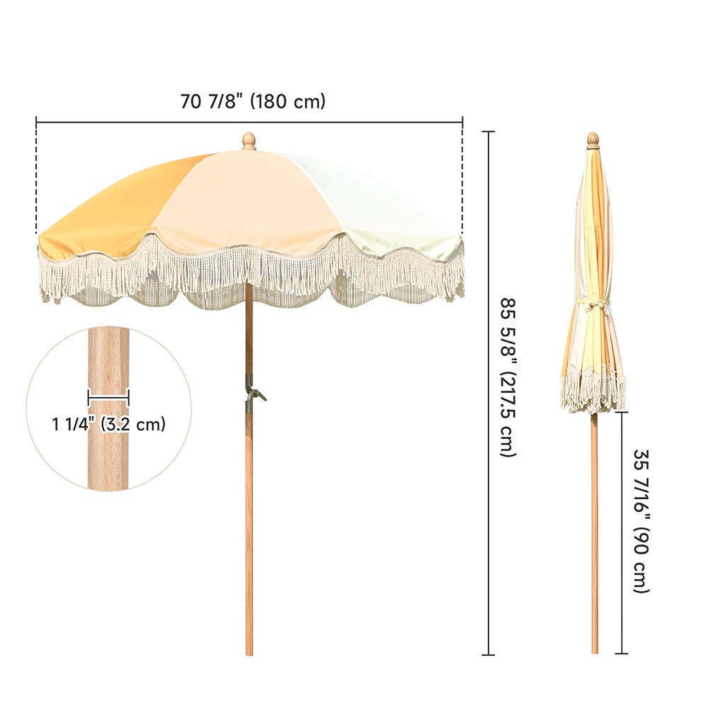 Wholesale Outdoor UV30+ Protection Palm Customized Fringe Umbrella Tilt Market Beech Wood Pole Beach Umbrella For Pool