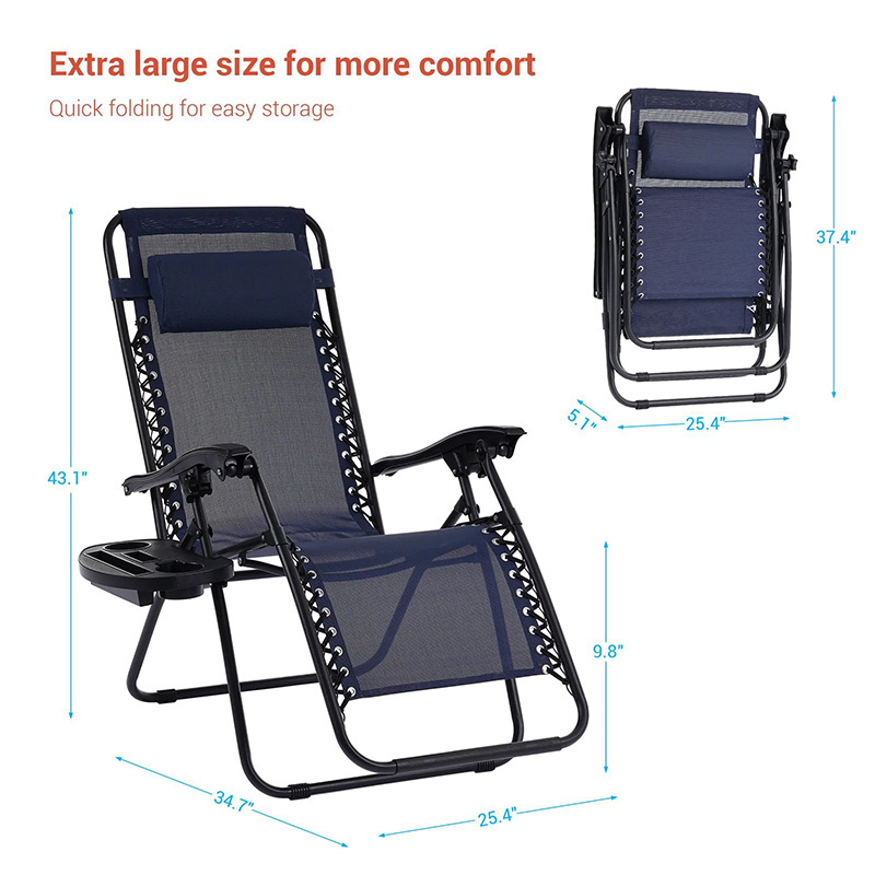 New Arrival Zero Gravity Chairs Patio Lounge Adjustable Recliner Padded Folding Beach Chair with Cup Holder Support up to 264lbs