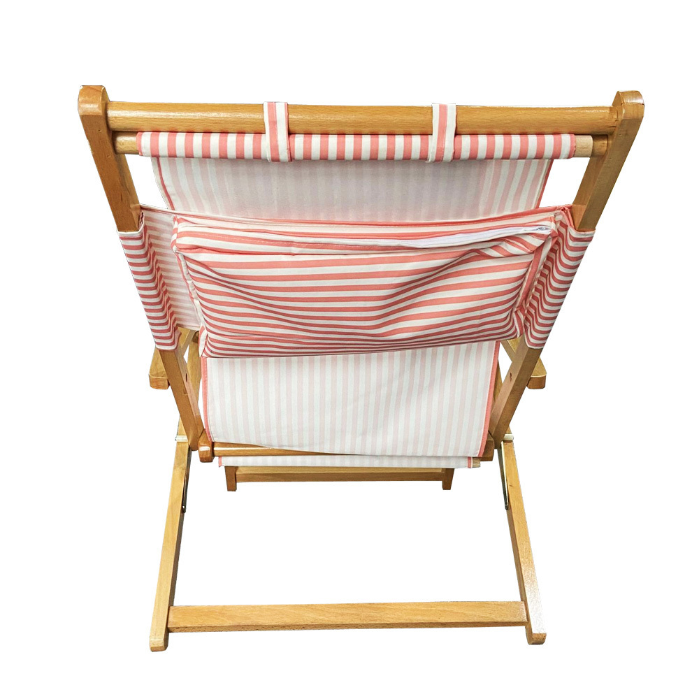 Custom Patterned Oxford Cloth Strong Wooden High Load Beach Chairs Beach Folding Portable Lounge Chairs With Pillow