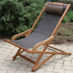 Premium custom printed waterproof 600D canvas outdoor portable folding wooden beach sun sling chair with special handrail