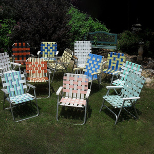 DIY nylon webbing outdoor customize aluminum metal frame webbed beach lawn chairs folding web patio chair