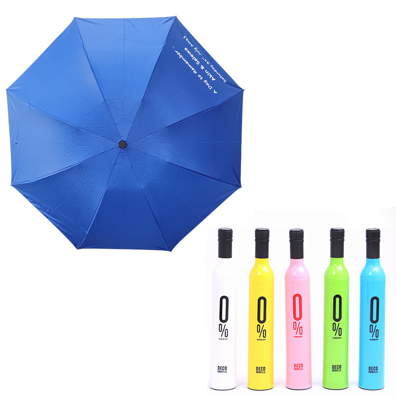 Hot Sale Wine Bottle Umbrellas Compact Light Fun Gift Manual Waterproof Anti-UV 3 Folding Colorful Bottle Umbrella for Rain