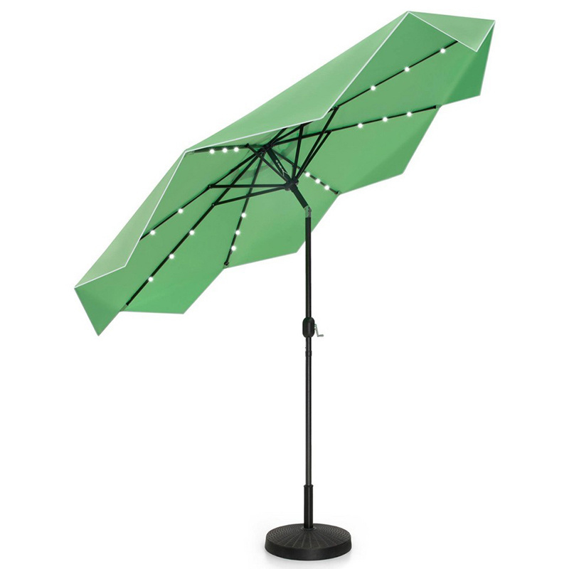 10 FT Solar Power LED Lighted Patio Market Table Umbrella Tilt Adjustment Aluminum Ribs Garden Backyard Outdoor Pool Umbrella