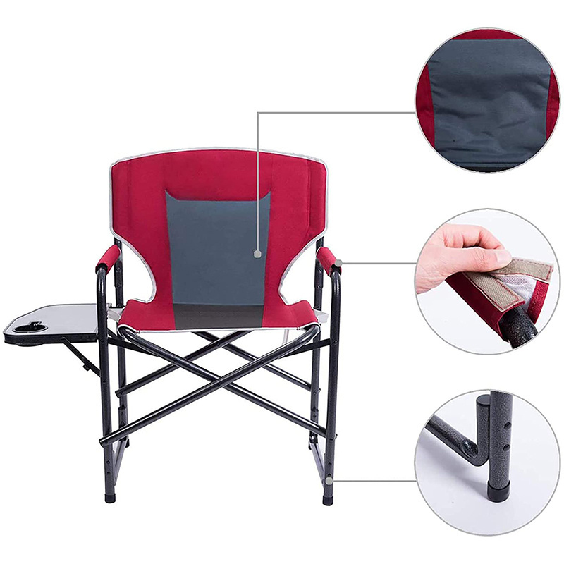 Oversized Camping Durable Aluminum Fold Up Beach Chair Portable Lightweight Custom Director Chair with Side Table