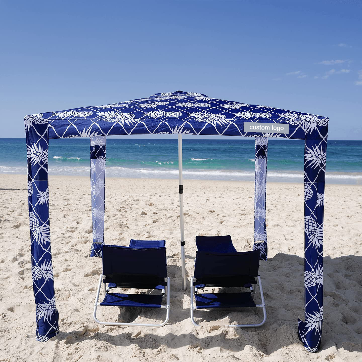 Wholesale square beach umbrella 4 legs corner custom print sun shelter cabana with SPF50 uv protection