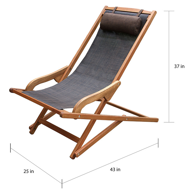 Premium custom printed waterproof 600D canvas outdoor portable folding wooden beach sun sling chair with special handrail