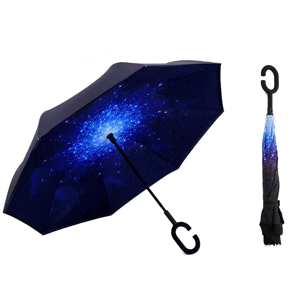 wholesale 8k windproof waterproof umbrella double layer reverse inverted umbrella folding reversible c handler fiberglass ribs