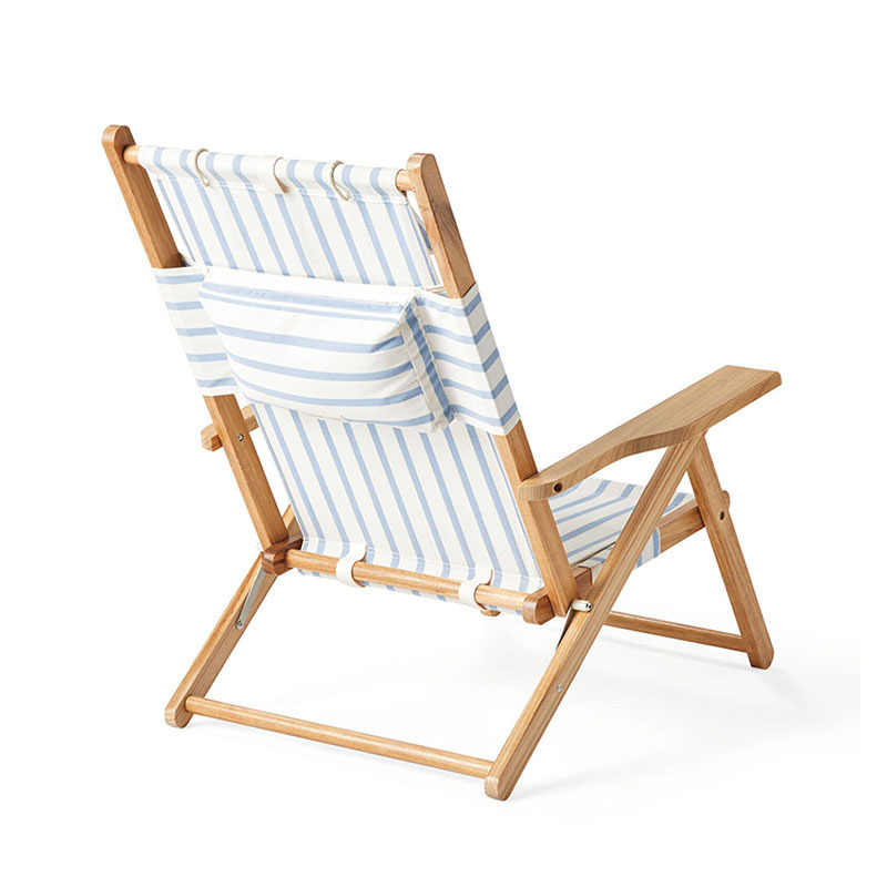 New traditional stripe design adjustable backrest folding solid wooden arm beach tommy chair with removable pillow