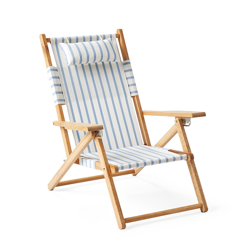 New traditional stripe design adjustable backrest folding solid wooden arm beach tommy chair with removable pillow