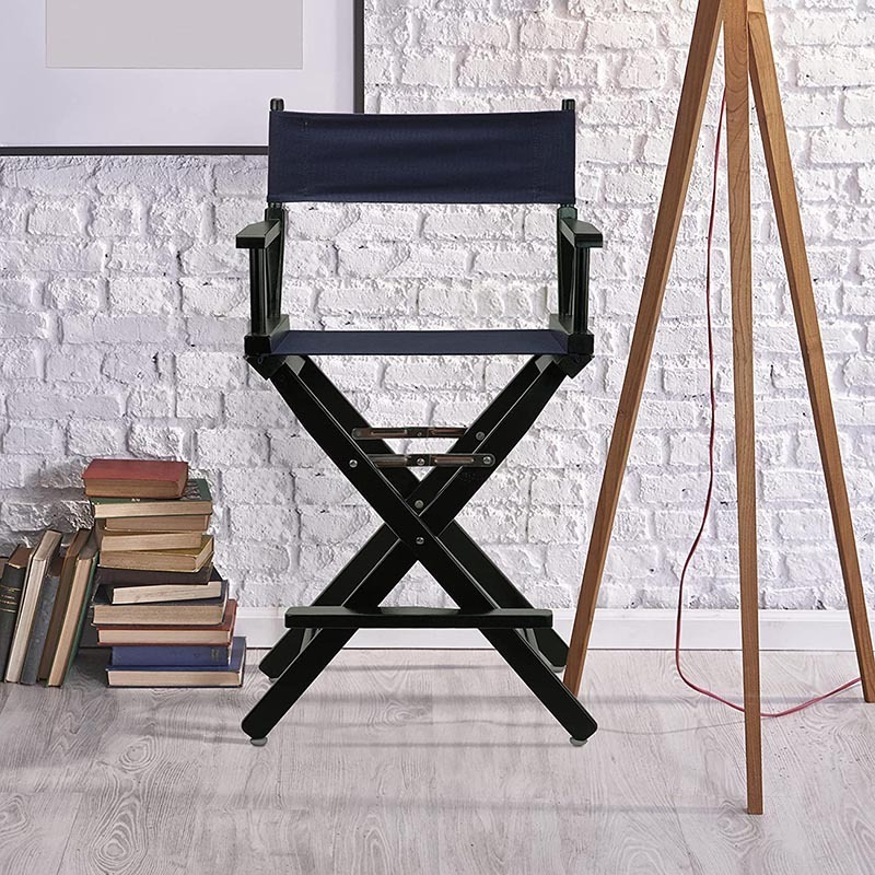 Wholesale director camp chairs beech wooden cotton canvas tall design makeup lightweight chairs with side table