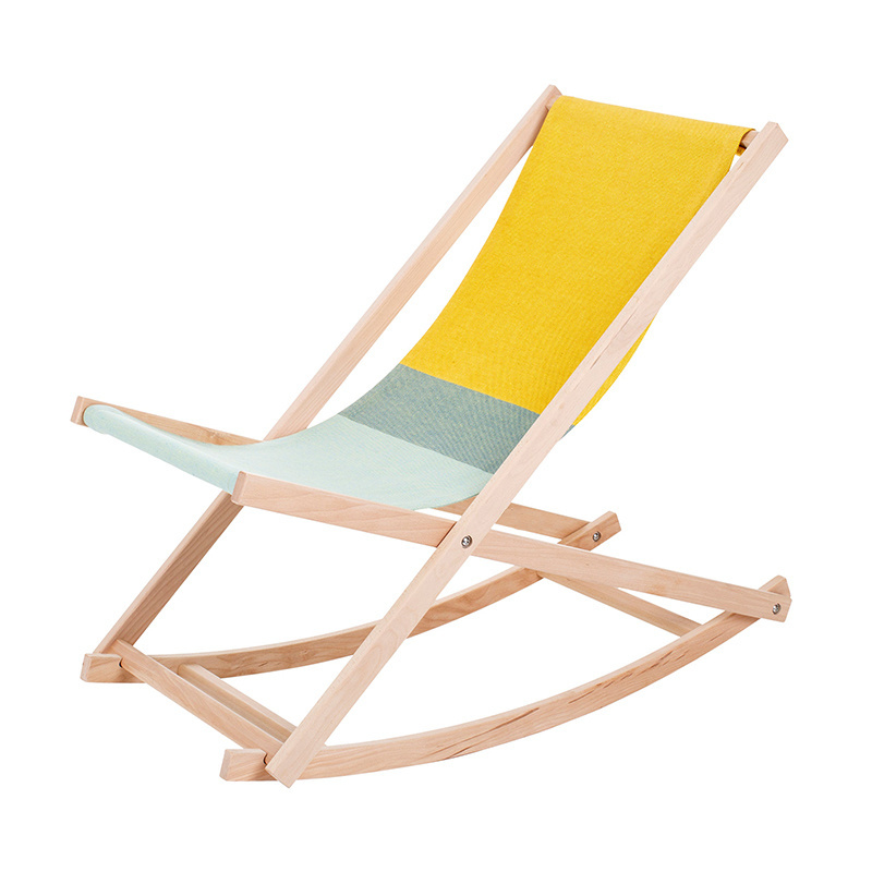 Custom Logo Print Rocking Chair Patio Wooden Lounge Recliner Sunbathing Beach Foldable Chair with Detachable Pillow