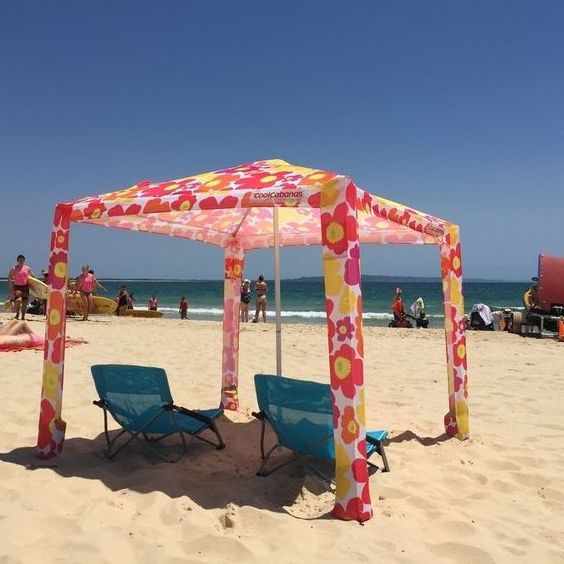 Wholesale square beach umbrella 4 legs corner custom print sun shelter cabana with SPF50 uv protection