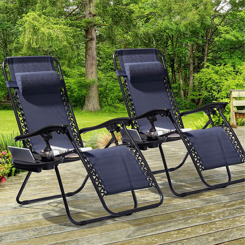 New Arrival Zero Gravity Chairs Patio Lounge Adjustable Recliner Padded Folding Beach Chair with Cup Holder Support up to 264lbs