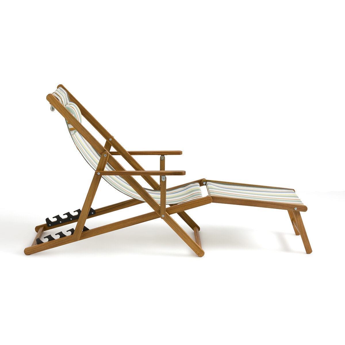 New arrival outdoor foldable beach lounge chairs backrest adjustable folding wooden beach sling chair with footrest