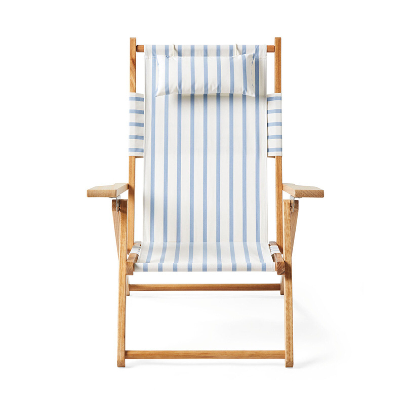 New traditional stripe design adjustable backrest folding solid wooden arm beach tommy chair with removable pillow