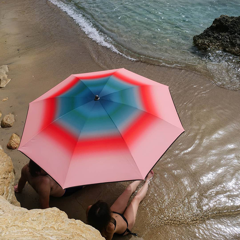 Custom 6ft Natural Stripes Print Beach Umbrella Sun 25mm Steel Pole Luxury Pp Runner Patio Outdoor Decorative Picnic Umbrella