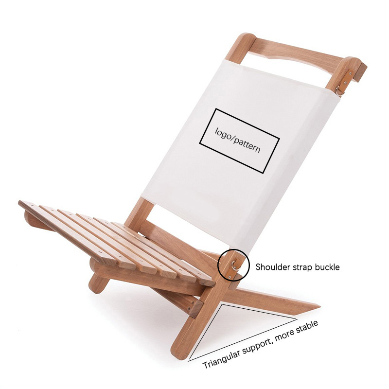 Outdoor Beach Chair Folding Oxford Canvas Rest Nested Chair Portable Lunch Break Wooden Lounge Chair with shoulder strap