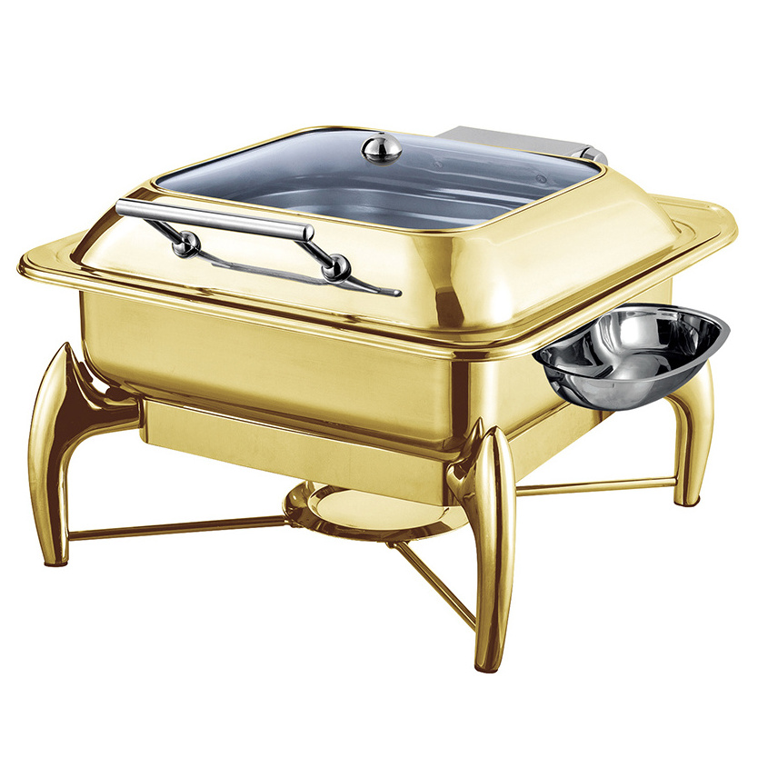 Leegin Hot Sale luxury food warmer rectangular brass & copper golden chafing dish for restaurant