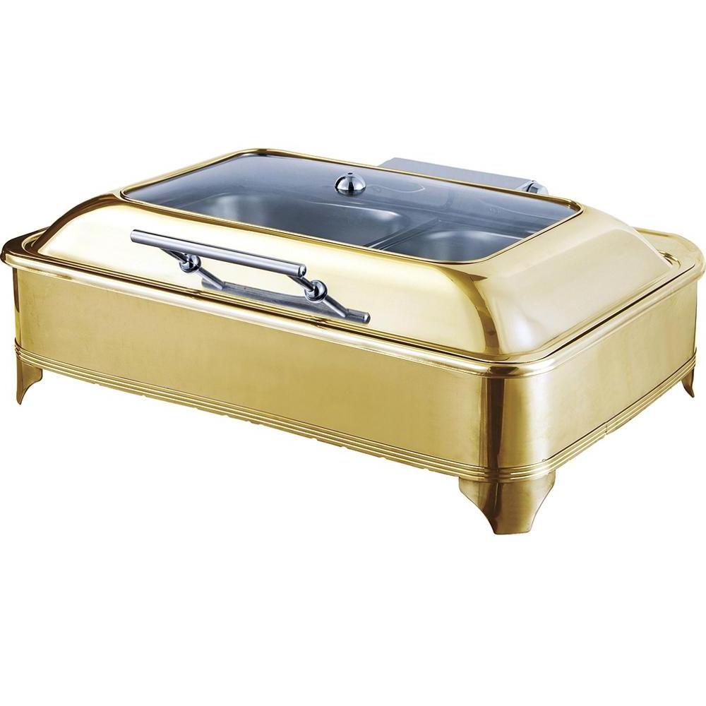 Leegin Hot Sale luxury food warmer rectangular brass & copper golden chafing dish for restaurant