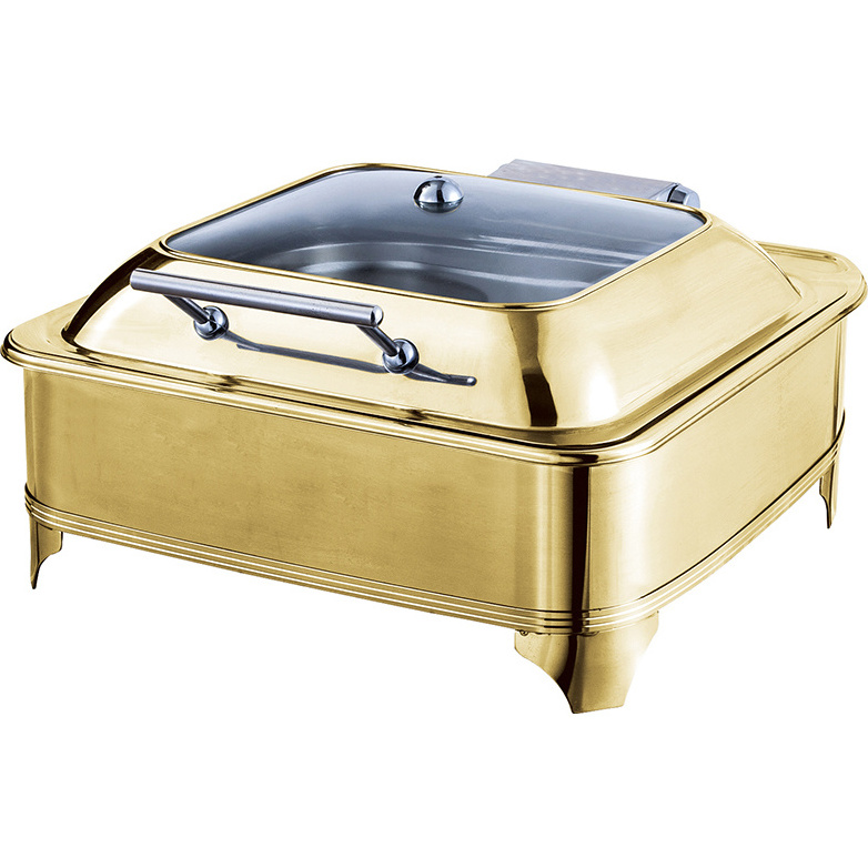 Leegin Hot Sale luxury food warmer rectangular brass & copper golden chafing dish for restaurant