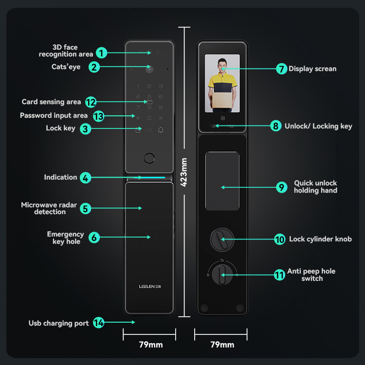 LEELEN Smart Lock Remote App intelligent control 3D face Intelligent door lock