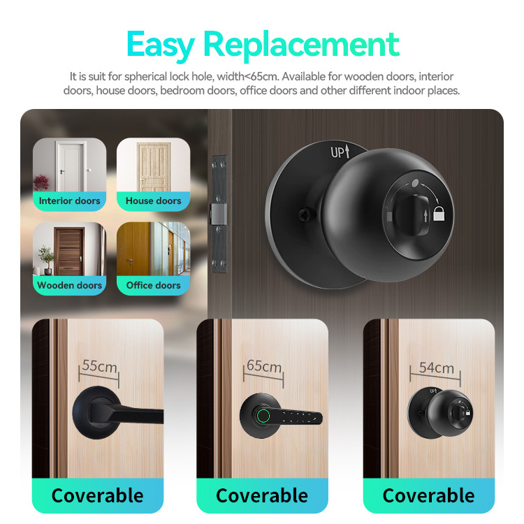 LEELEN cerradura electrica wifi smart fingerprint knob lock security deadbolt door lock door knobs for interior doors with lock