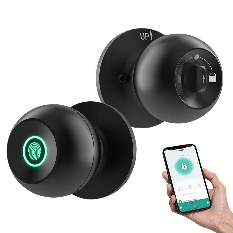 LEELEN bluetooth smart lock door knob tuya app control double locking biometric fingerprint cylindrical knob door lock