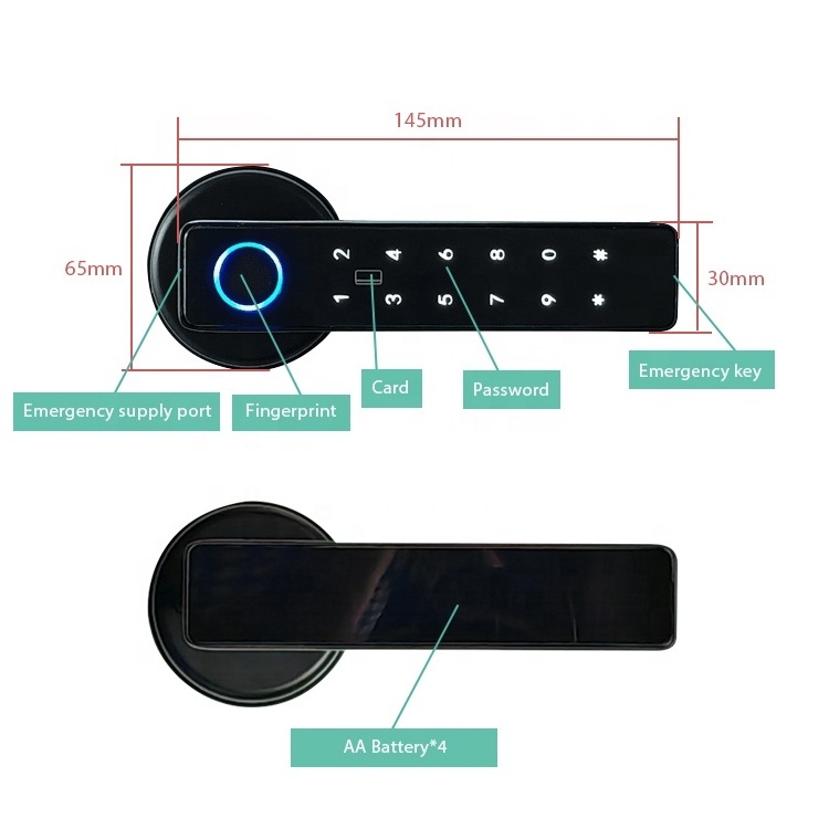 LEELEN custom made smart door lock fashionable fingerprint keyless room lock finger print password card smart lock with handle