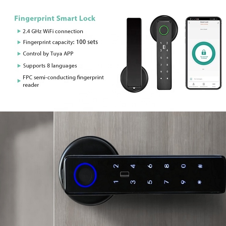 LEELEN custom made smart door lock fashionable fingerprint keyless room lock finger print password card smart lock with handle